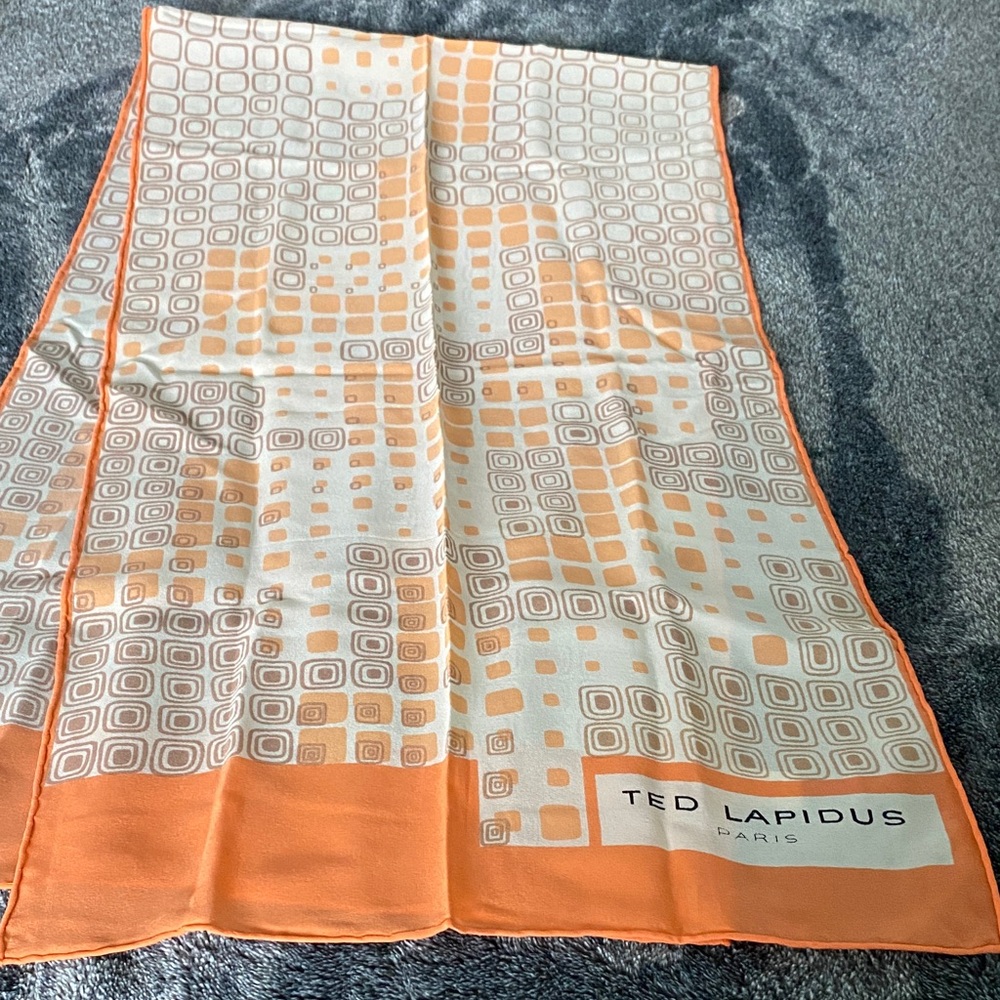 Ted Lapidus Paris Orange Silk Geometric Scarf